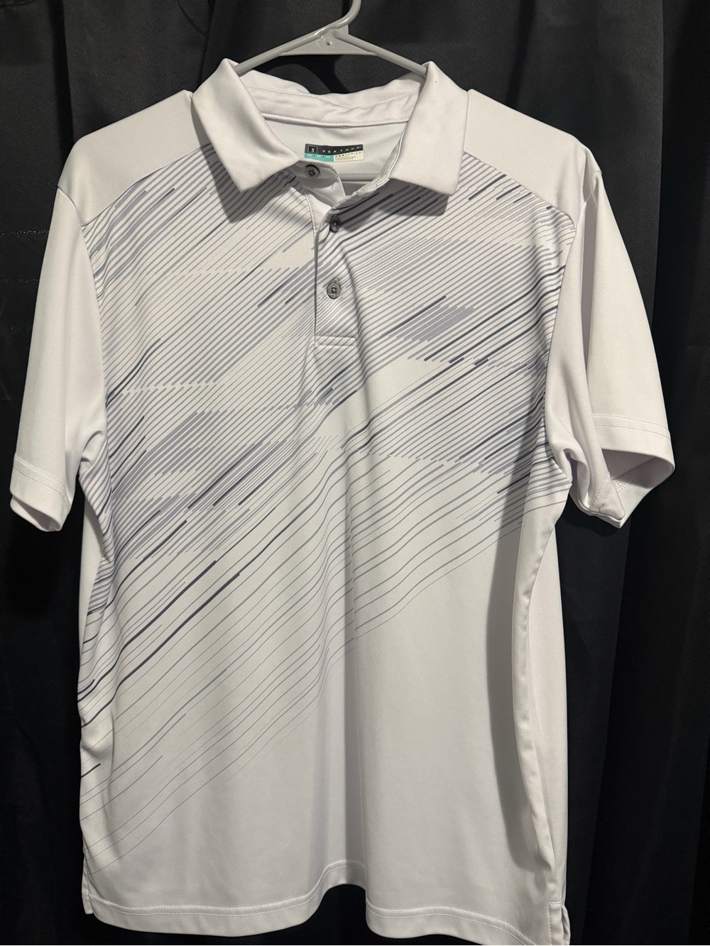 PGA Tour White Polo with Gray Diagonal Line Pattern